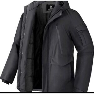 Pioneer Camp Men's Jackets Waterproof Windproof Black Hooded Long Coats (Small)